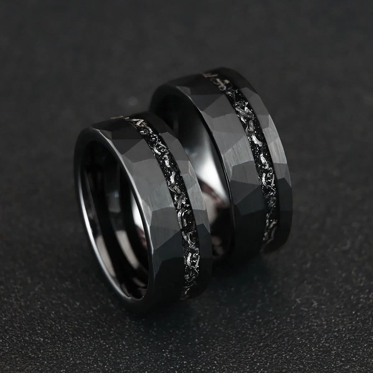 NONE 8MM Black Tungsten Men’s Wedding Bands Classic Hammered Meteorite Ring Fashion Simple Couple Promise Engagement Rings Boy's Gift
