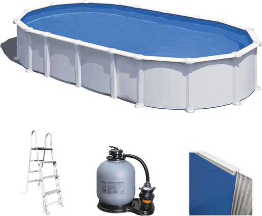 Gre Haiti Ovale 730 x 375 x 132 cm - Piscine hors-sol en acier - Traverses enterrées