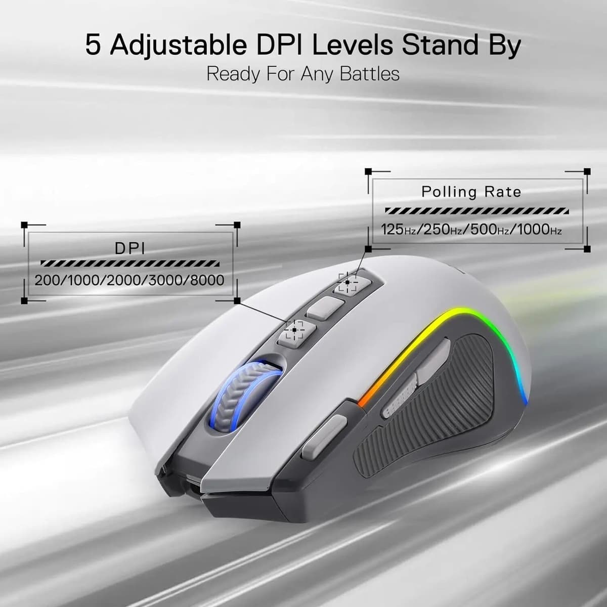 Redragon M612 PRO RGB BT 2.4G Gaming Gamer Mouse, 8000 DPI Wireless Optical 9 Programmable Buttons 7 Backlit Modes, B
