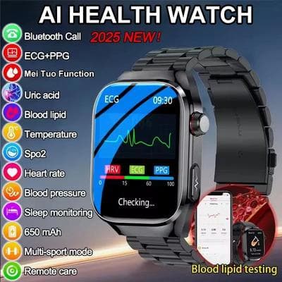 Uplifted Finds 2025 ECG PPG Smart Watch With Heart Rate Blood Pressure Lipids Uric Acid Monitoring And Bluetooth Call silver Steel B 2a
