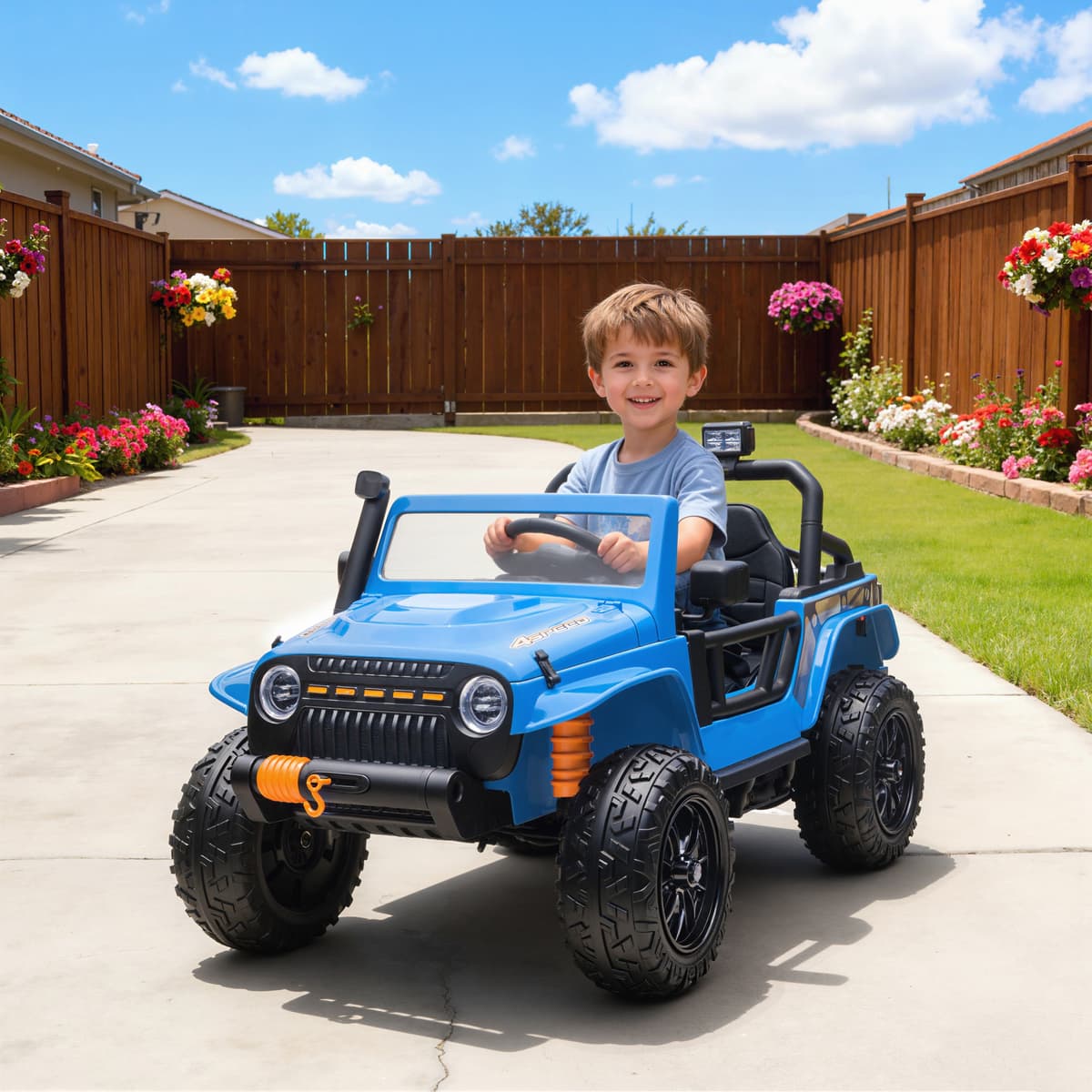 Aiyaplay Auto elettrica per bambini 3-8 anni con sedile genitore-bambino, telecomandabile, musica, clacson, luci LED, 123,5x70,3x71,3 cm, blu   Aosom Italy