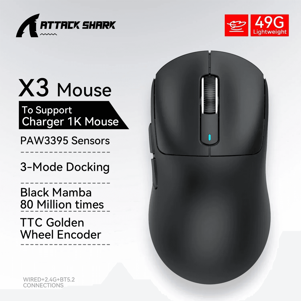 Attack Shark X3 Pro Wireless Lightweight Mouse PAW3395 26000PDI RGB Backlight Macro Defines A Low Latency Wired Gaming Mouse