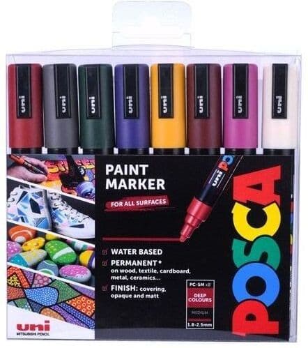 Posca - PC5M - Medium Tip Pen - Deep colors, 8 pc