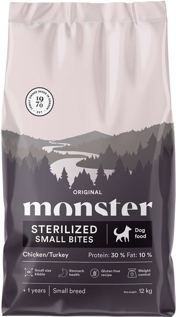 Monster Pet Food Monster Original Dog Adult Sterilized Small Bites Chicken/turkey Torrfoder Till Hund 12kg