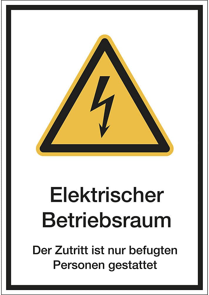 kaiserkraft Kombischilder mit Text für Warnkennzeichen, Elektrischer Betriebsraum etc., VE 10 Stk, Folie, LxH 130 x 185 mm
