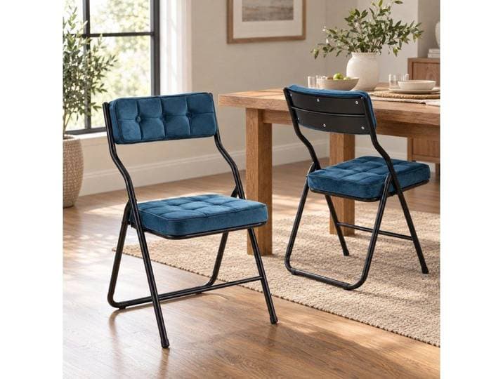 WOVREO Lot de 2 chaises pliantes rembourrées en velours bleu structure en acier sans montage