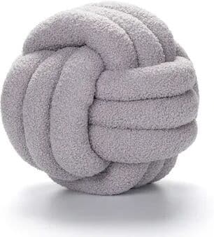 Lush Living Finds Knotted Ball Decorative Cushion, High End Throw Pillow For Living Room, Lamb Fleece Sofa Bed Decor light Grey