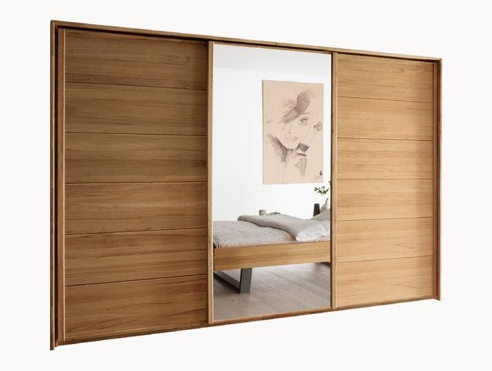 Schiebetüren-Kleiderschrank Fiona - 2-türig - 180 cm - Kernbuche - Spiegel/Holz