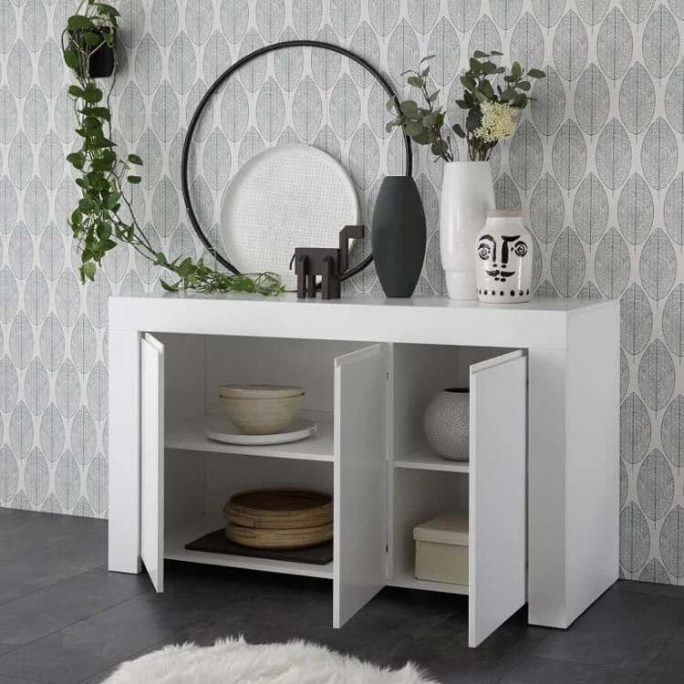 garneroarredamenti Madia 138x81h cm 3 ante moderna soggiorno bianco opaco Halston