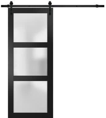 SARTODOORS Lucia 2552 Black Matte Wood Sliding Barn Door with Frosted Glass