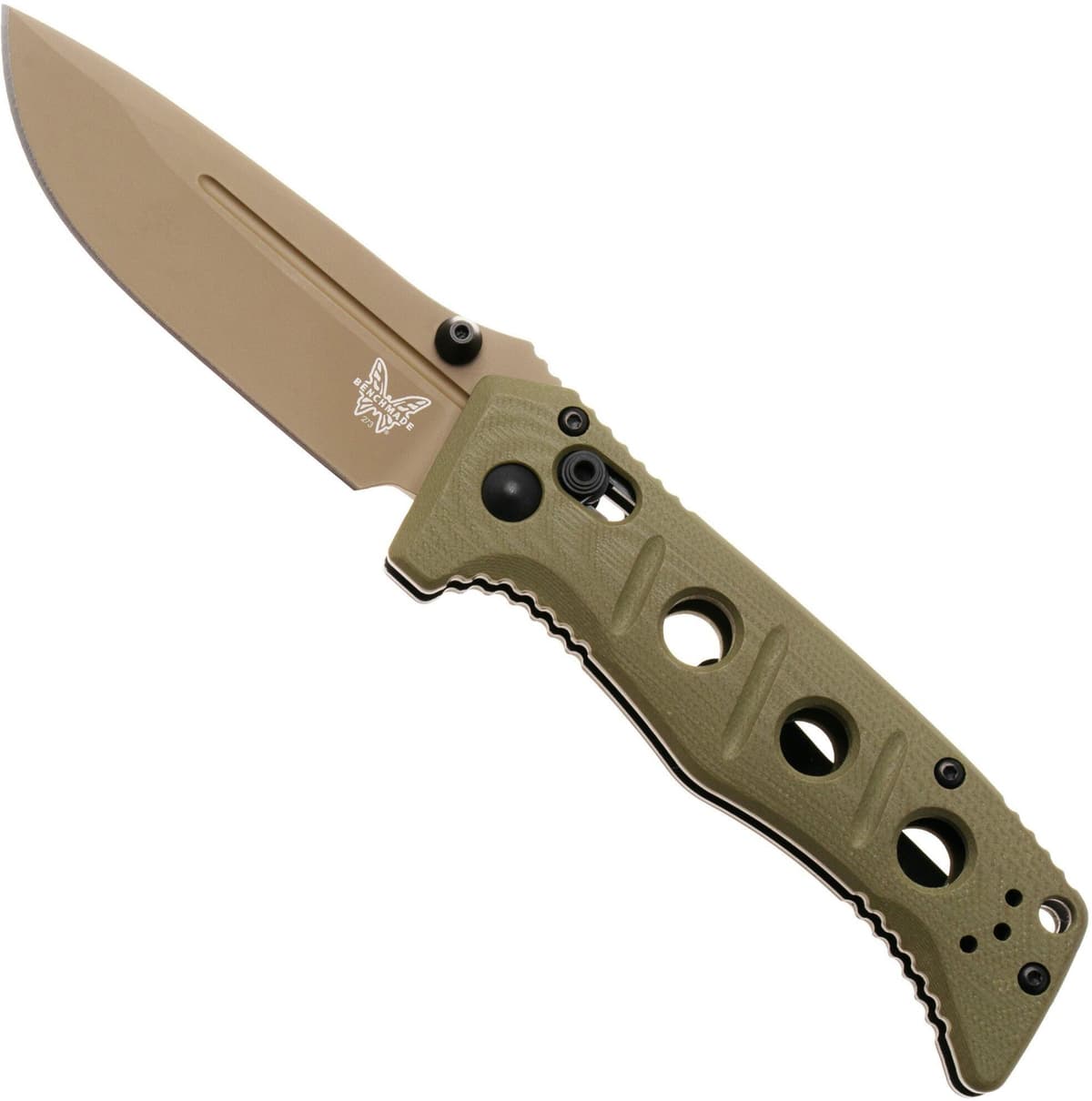 Benchmade Mini Adamas 273FE-05, Flat Earth Cerakote CPM MagnaCut, OD Green G10 coltellino tascabile, design di Shane Sibert