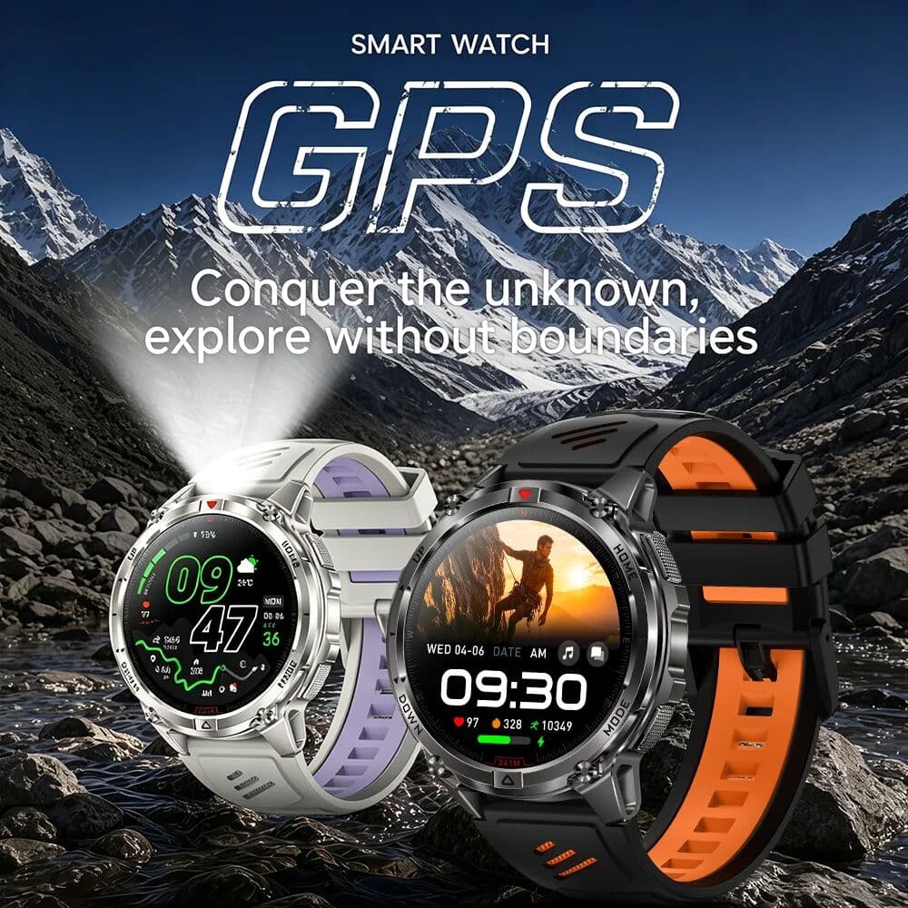 DAORKOW 2026 GPS Watch Military 650mAh Battery SmartWatch Men Outdoor Sport Compass Flashlight 3ATM Waterproof Heart Rate Bluetooth Call