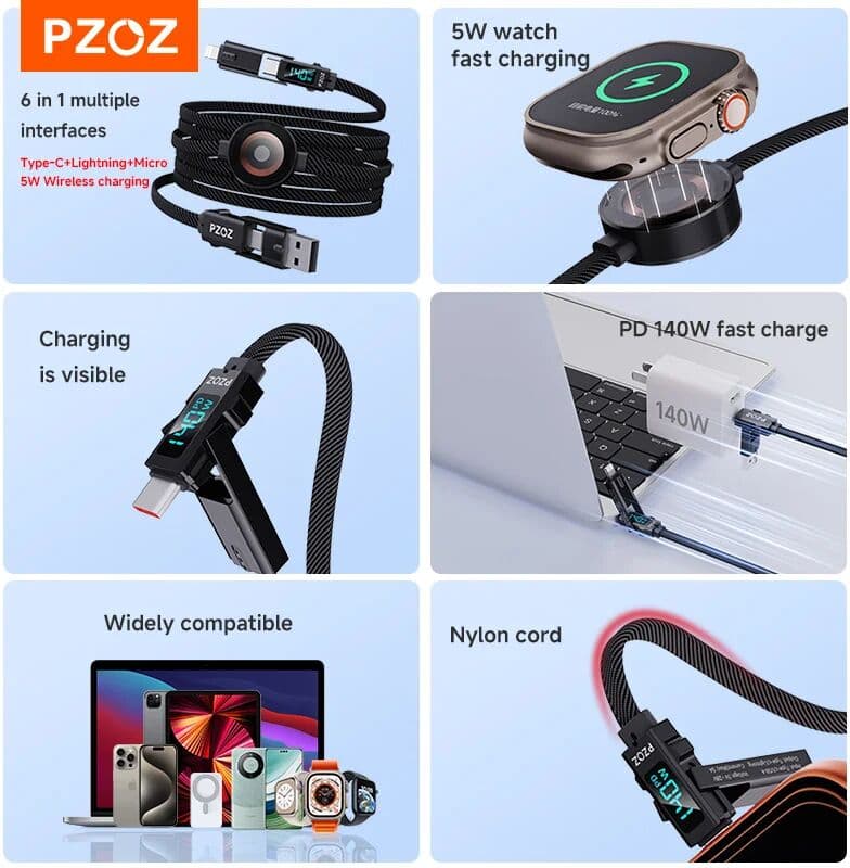 PZOZ For usb type c to lightning typec micro phone charging cable Apple watch Ultra 4/3/2 iWatch Series 12 11 10 9 8 7 SE cable