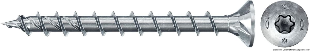 fischerwerke fischer Spanplattenschraube PowerFast, FPF II CTF 6,0 x 60 BC 200 Senkkopf mit Innenstern TX Vollgewinde galvanisch verzinkt, blau passiviert, 200 ...