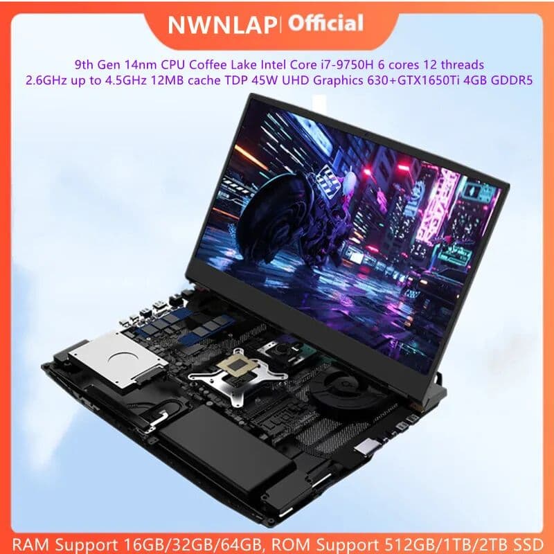NWNLAP 17.3 inch FHD IPS Gaming Laptop Intel i7-10750H Max GTX1650 Windows 10PRO 32GB 1TB SSD Notebook Gamer PC Computer
