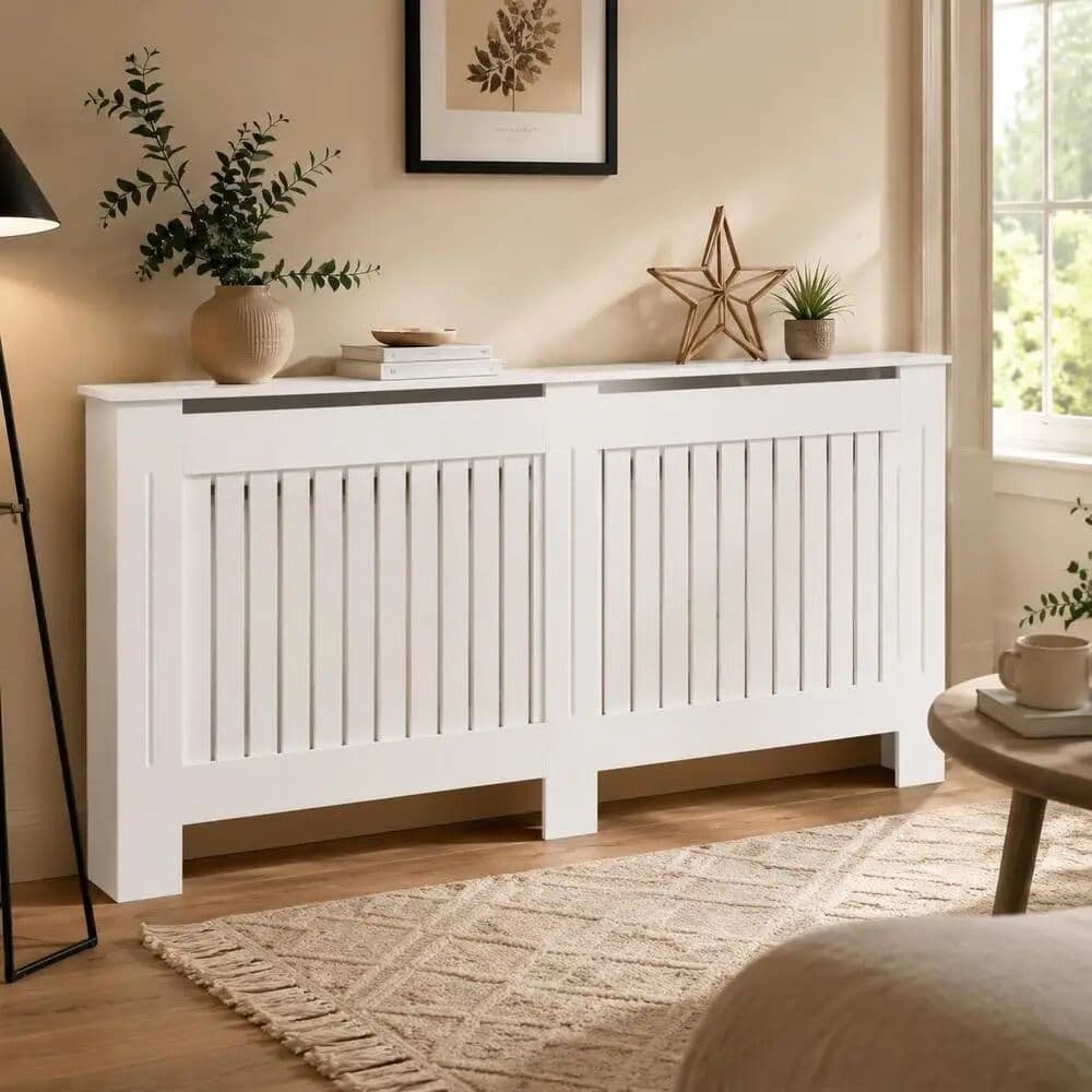 NONE Slatted Radiator Cover Painted Cabinet MDF Lined Grill in White (172L X 19W X 81H Cm)