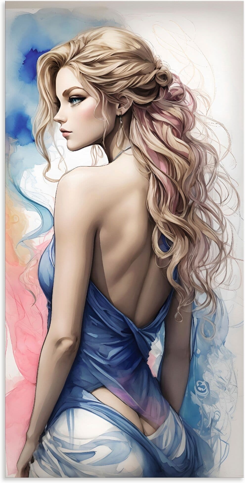 Wandbild ARTLAND "Die Schönheit einer Frau V", bunt (farbe bild(er): blau), B:75cm H:150cm, Alu Dibond, Bilder, Wandbild, als Alubild, Leinwandbild, Poster, Wandaufkleber in verschied. Grössen farbe bild(er): blau B/H/T: 75cm x 150cm, Alu-Dibond-Druck Ero