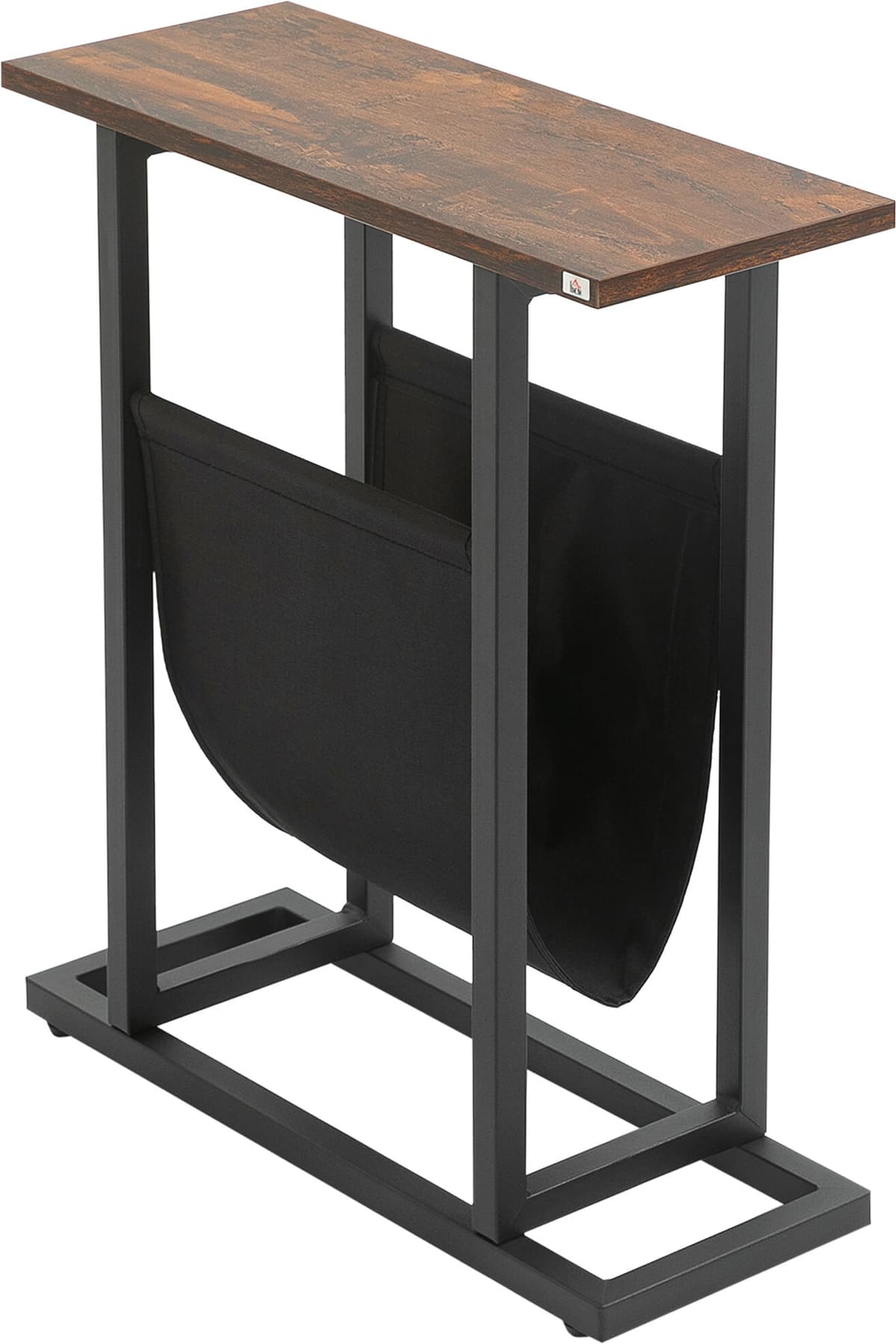 Homcom Tavolino da Salotto in Legno e Acciaio con Borsa Portaoggetti in Tessuto Oxford per Soggiorno e Camera, 49x19x55 cm, Marrone e Nero   Aosom