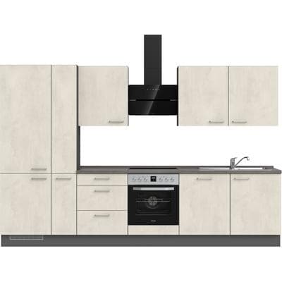 Küchenzeile NOBILIA "Riva II", NEU: individuell anpassbar mit gratis Profi-Beratung", weiß (küche: weiß, korpus: schiefergrau, arbeitsplatte: beton schiefergrau nachbildung), B:330,3cm H:216,6cm T:60cm, Komplettküchen-Sets, Küchenzeile, vormontiert,...