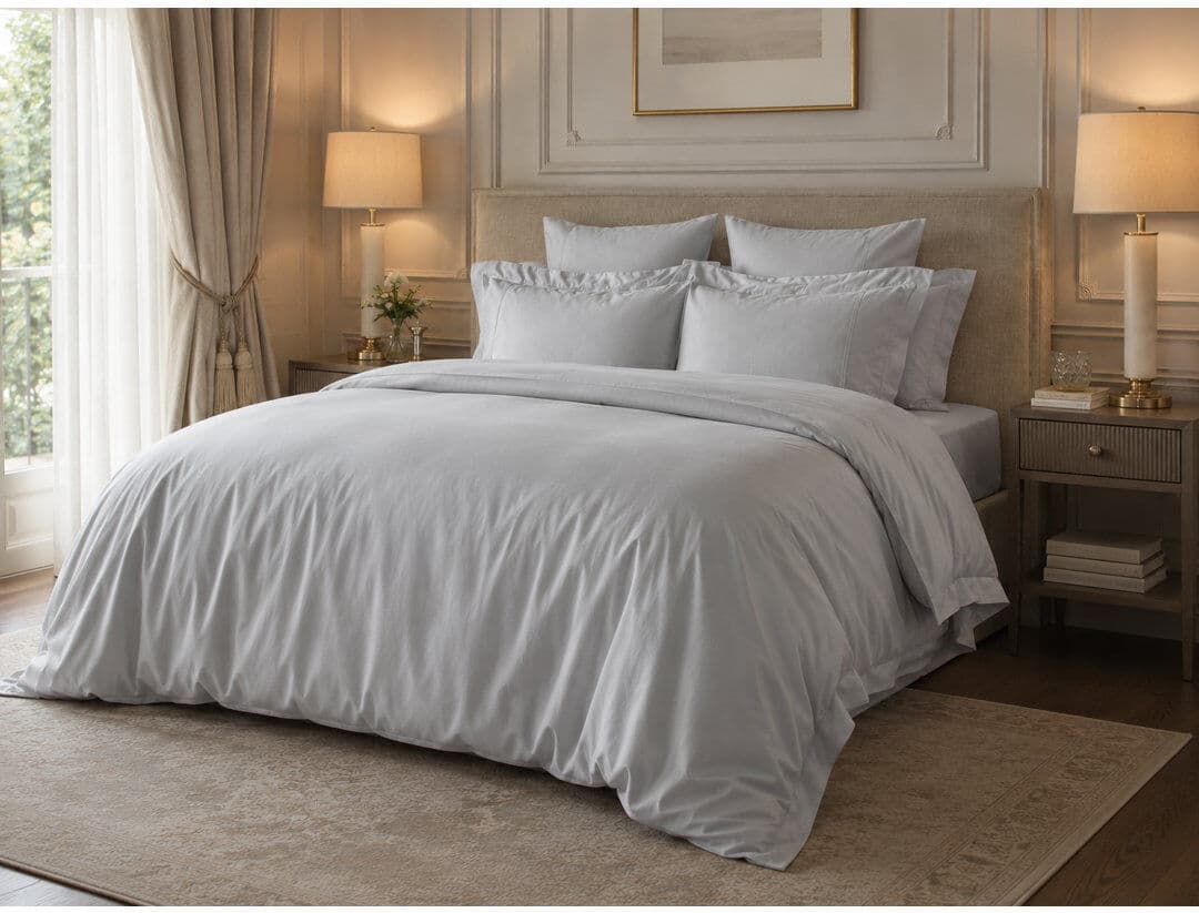 Belledorm 600TC 100% Egyptian Cotton Duvet Set Cotton Solid Colour Duvet Cover Set Platinum King