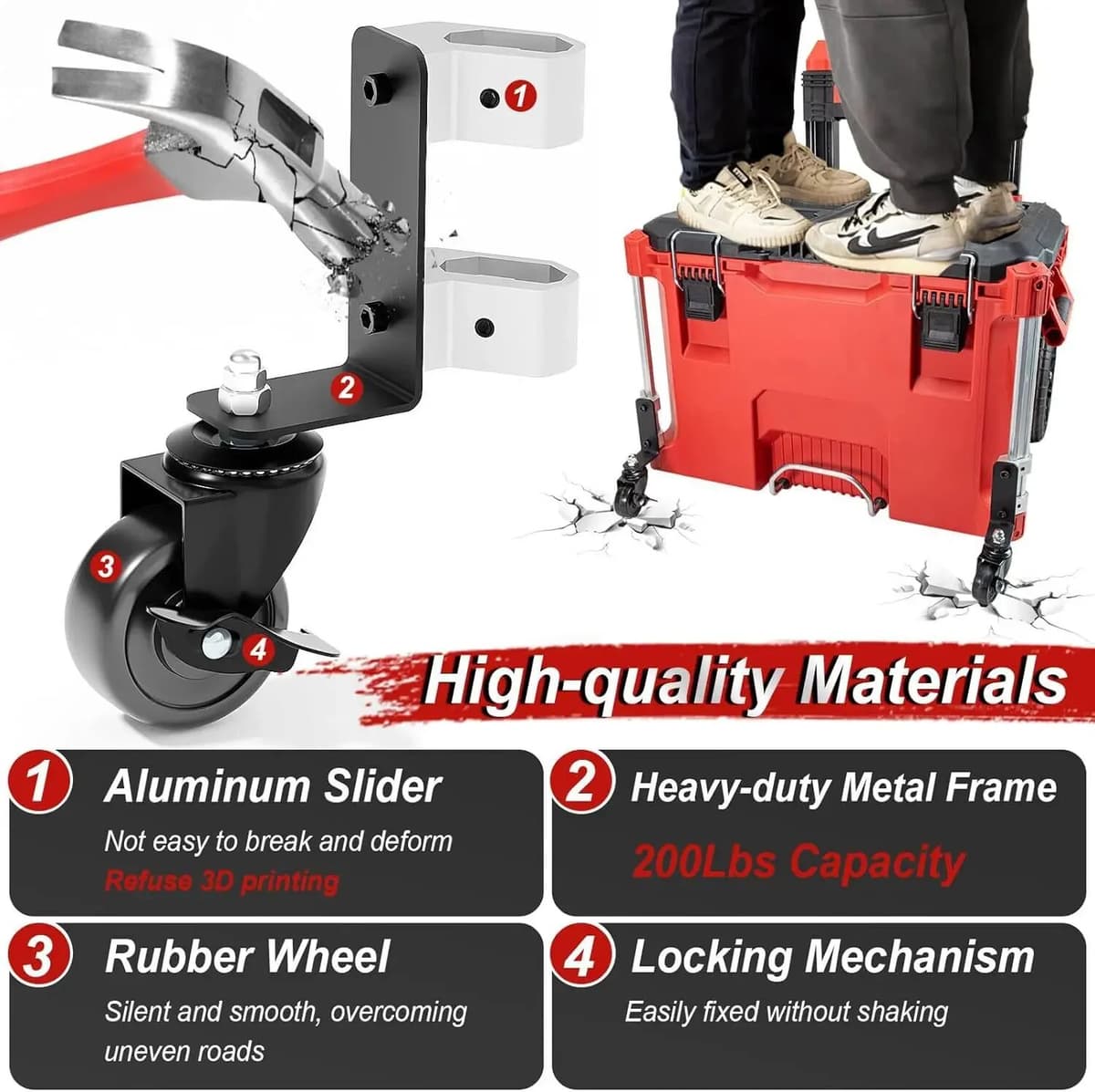 NONE 2pcs Upgraded 360° Dual Front Wheels Packout Wheel Compatible with Mil.waukee Packout Rolling Toolboxes, 200 Lbs Capacity