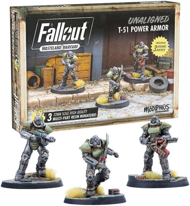 Modiphius Entertainment Fallout: Wasteland Warfare – Unaligned T-51 Power Armour Miniatures for Tabletop Gaming