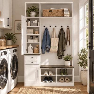 Timechee "59"" Laundry Room Hall Tree with Shoe Bench,Tall Mudroom Hall Tree with Coat Hooks"