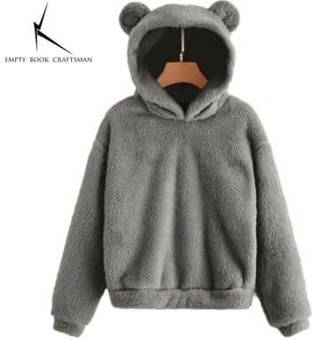 Uplift Essentials Plush Rabbit Ear Hoodie For Women Warm Long Sleeve Winter Sweatshirt With Cute Ears xl dark Grey