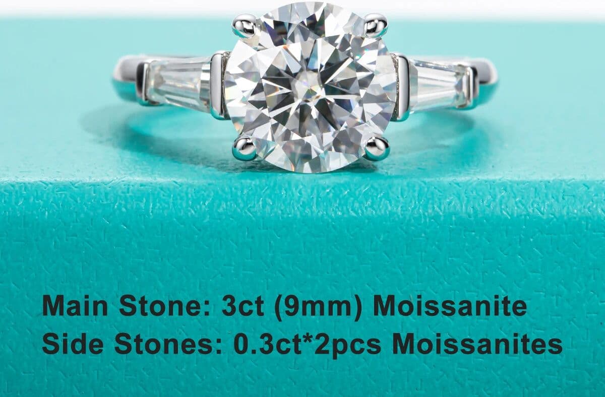 ANU JEWEL AnuJewel 3ct Moissanite Engagement  Ring  D Color 925 Sterling Silver With Certificate 3-Stone Wedding Rings For Women