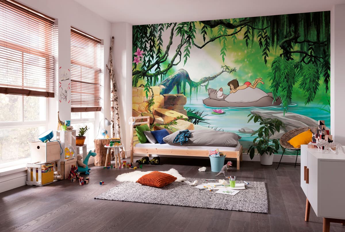 Fototapete KOMAR "Jungle Book Swimming with Baloo - Grösse 368 x 254 cm", bunt, B:368m L:254m, Papier, Tapeten, Fototapete, Kinderzimmer bunt B/L: 368m x 254m, Rollen: 8
