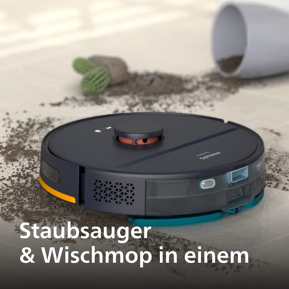 Philips Saugroboter "mit Wischfunktion XU2100/15, mit 6.000pa Saugkraft", blau (mitternachtsblau), B:34,5cm H:29,1cm T:49,6cm, Saugroboter, LDS-Radarnavigationssystem, HomeRun App, inkl. Entleerungsstation, Saugroboter