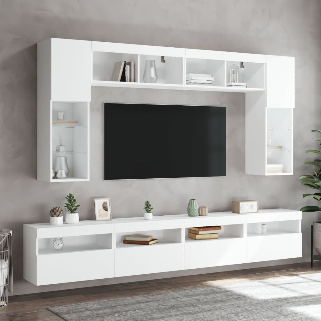 vidaXL Ensemble de meubles TV muraux 8 pcs avec lumières LED blanc