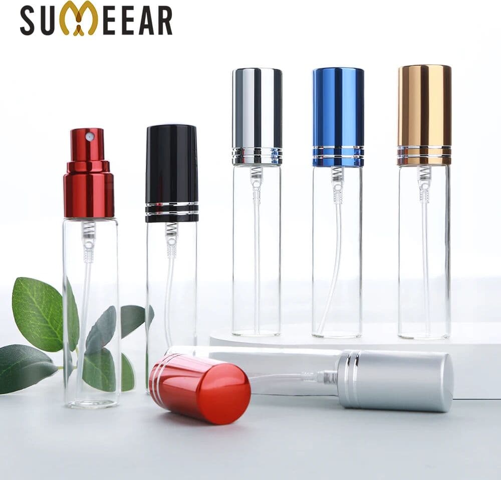 sumeear 50pcs 100pcs 10ml Travel Portable Refillable Perfume Bottle Empty Metal Spray Perfume Bottles Atomizer Container Sample