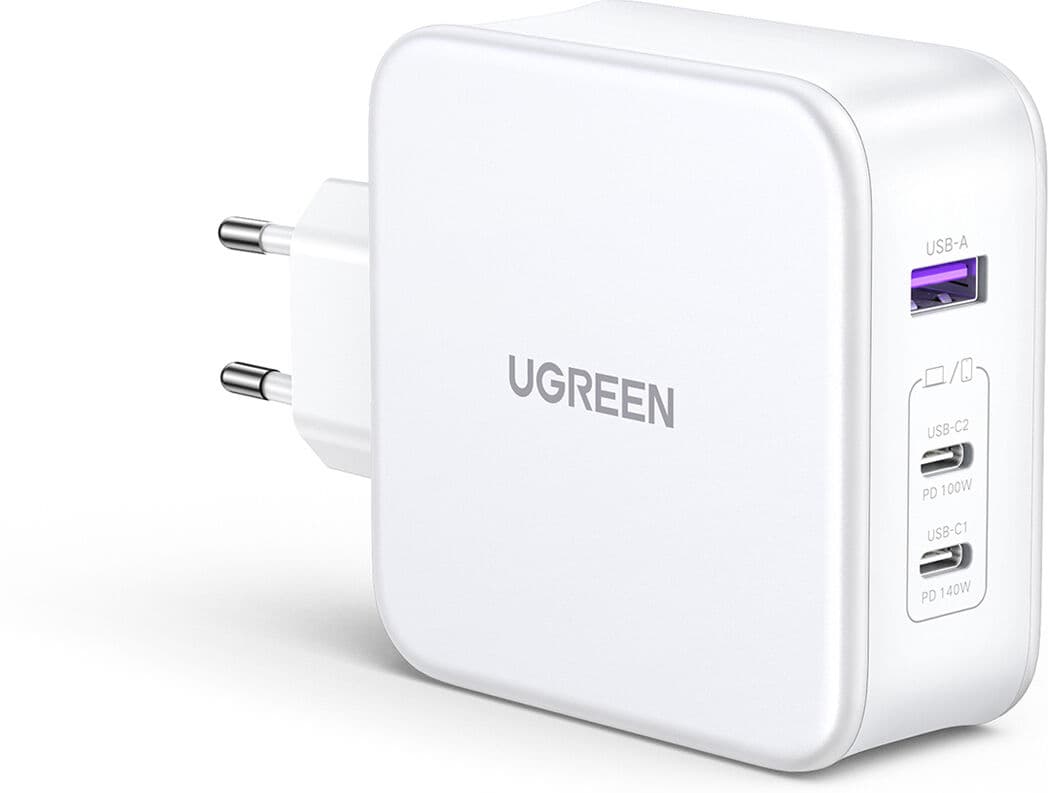 UGREEN Nexode 140w Usb-C Pd Gan - 3-Port Vegglader + Usb-C Kabel 1.5m - Hvit