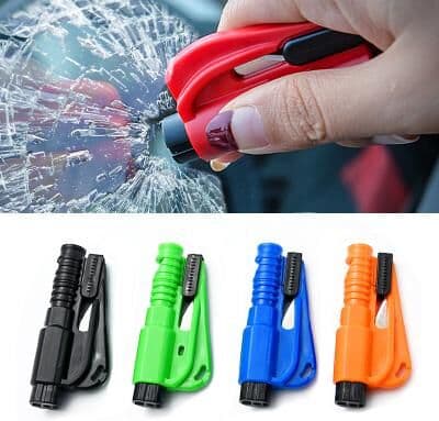 DynamicDeals Portable Car Escape Tool Keychain With Emergency Window Breaker & Safety Hammer black