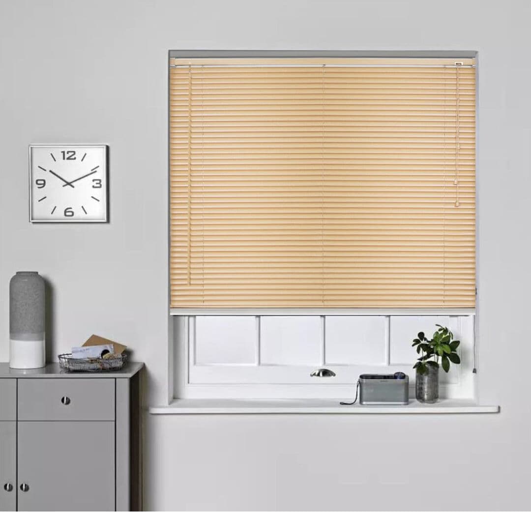 Symple Stuff PVC Venetian Blinds for Windows, Wood Effect Finish, Moisture Resistant Adjustable Slats, Easy Fit Natural 150 cm L x 180 cm W