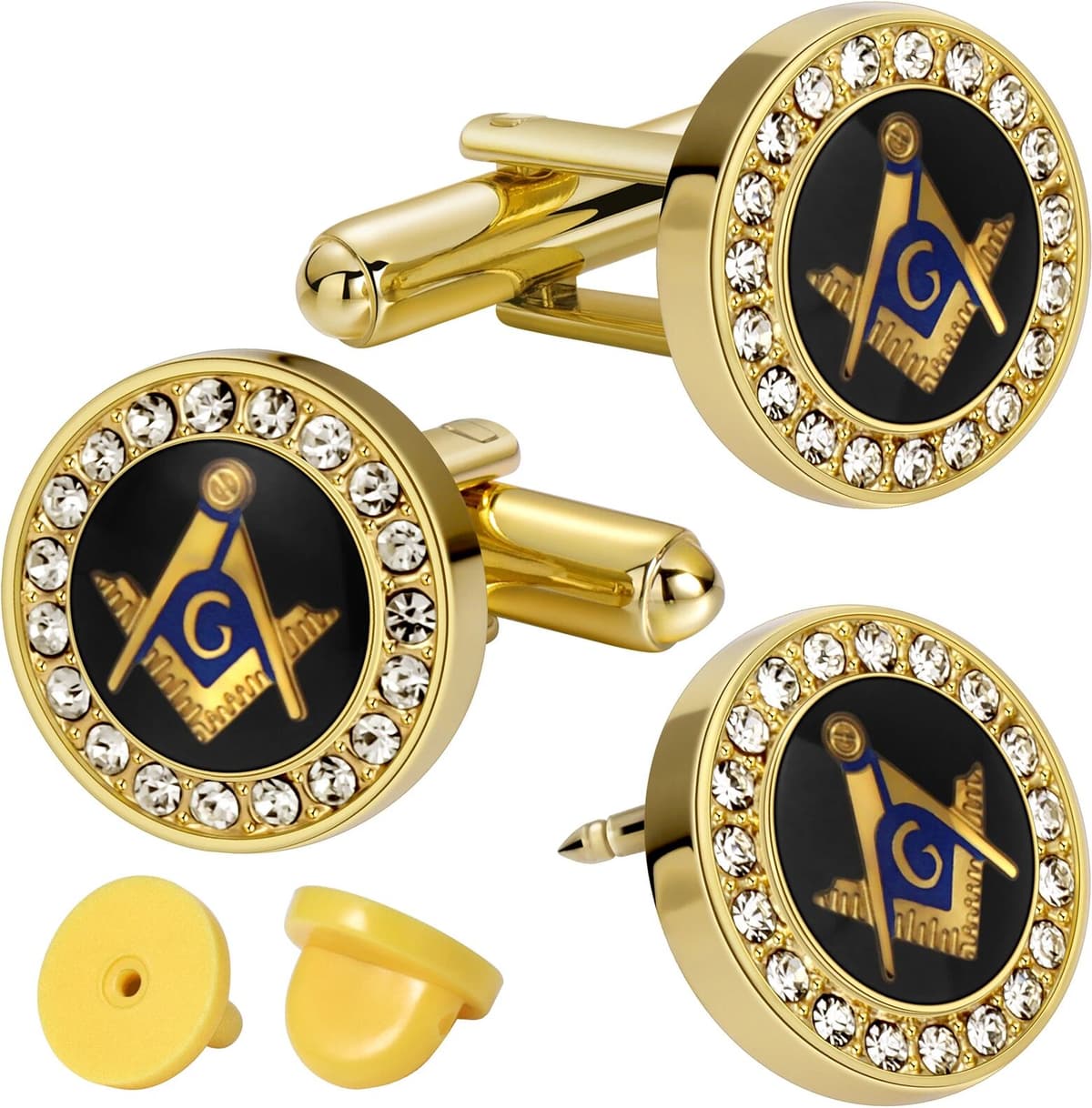 HAWSON Men Masonic Lapel Pin Round Crystal Rhinestone Square & Compass G Symbol Brooch Pin for Suit Formal Wedding Masonic Events