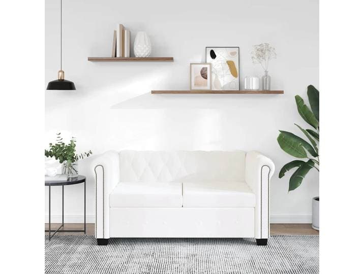 vidaXL Chesterfield-Sofa 2-Sitzer Kunstleder Weiß