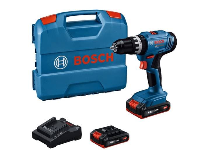 Akku-Schlagbohrschrauber BOSCH PROFESSIONAL GSB 18V-25 , blau, Bohrmaschinen, Akku-Schlagbohrschrauber, inkl. 2 Akkus, Ladegerät und L-BOXX