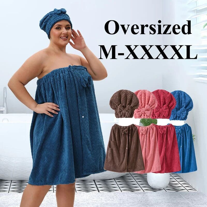 NONE 2Pcs Wearable Bath Towel Set For Women M-XXXXL Microfiber Bath Towels & Drying Hair Cap Absorbent Quick Dry Shower Towel