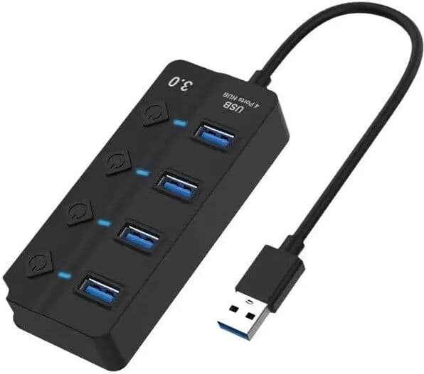 INF Hub USB 3.0 4 Ports avec Interrupteurs d'Alimentation Individuels et Indicateurs LED