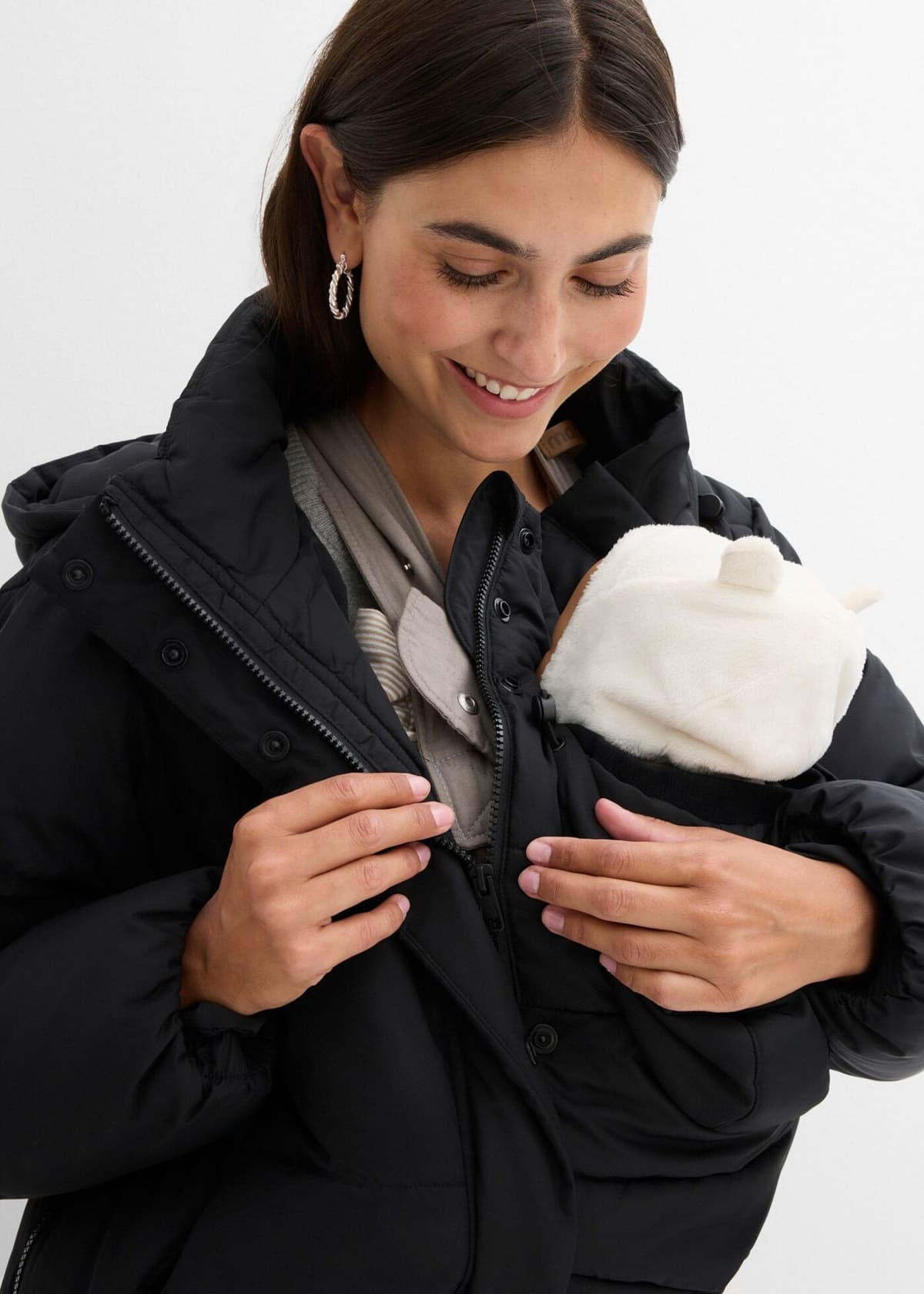 Umstandsjacke BONPRIX, Damen, Gr. 50, schwarz, Obermaterial: 100% Polyester. Futter: 100% Polyester. Füllung: 100% Polyester, loose fit, Jacken Umstandsjacke, wattiert, wasserabweisend, Loose Fit schwarz 50