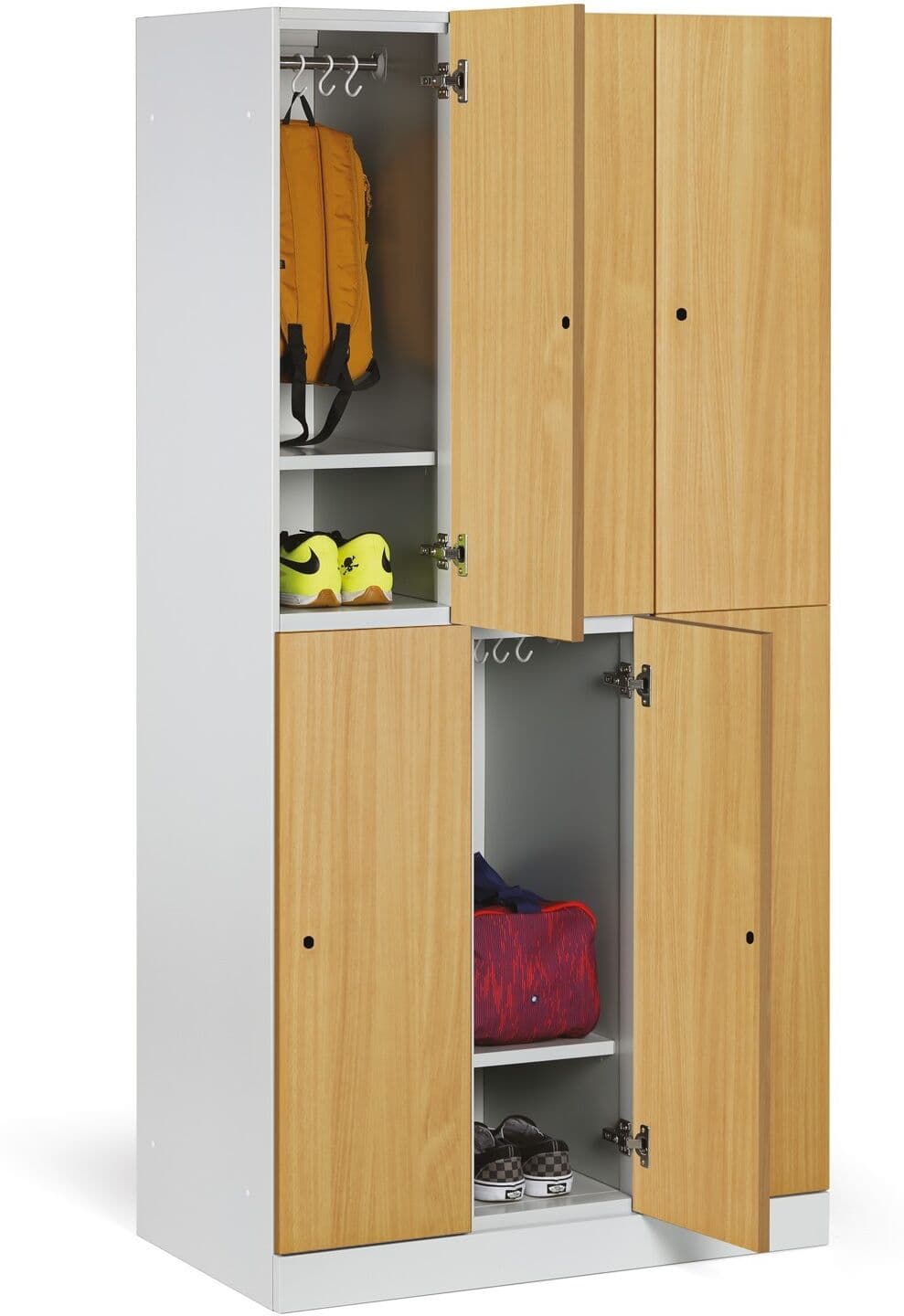 B2B Partner Šatníková skrinka S1 s úložnými boxmi, 6 boxov, 1850 x 900 x 500 mm, demont, mechanický kódový zámok, laminované dvere, buk