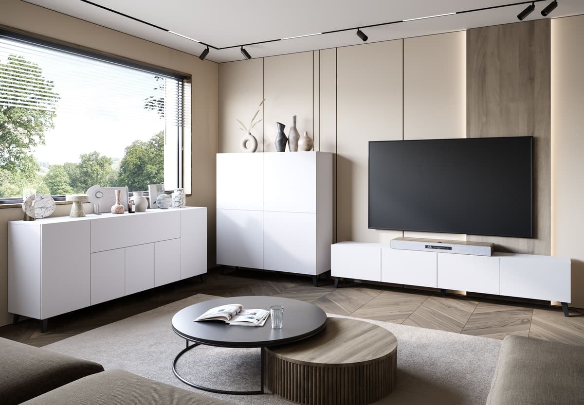 Lowboard HOME AFFAIRE "LOWBOARD PHUKET II, TV-Kommode Breite 190cm", weiss (weiß matt), B:190cm H:40cm T:32cm, Sideboards, Lowboard, Modernes, griffloses Design mit 4 Klappen in eleganten, matten Farben weiß matt B/H/T: 190cm x 40cm x 32cm