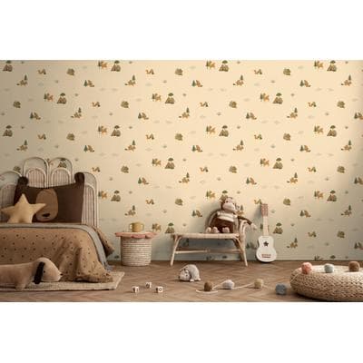 Vliestapete LIVING WALLS "Kids Studio Waldtiere – Vliestapete für Kinder", beige, B:0,53m H:0m L:10,05m, Vinyl, Vlies, Tapeten, Fuchs, Reh und Eichhörnchen im modernen Scandi-Look