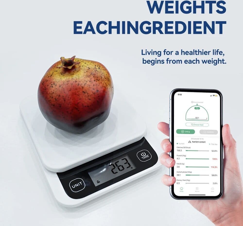 icomon 0-1kg/0.1g, 1-5kg/1g, Smart Kitchen Scales Nutrition Food Calorie Scale LCD Digital Kitchen Scale Cooking Baking Scale with App