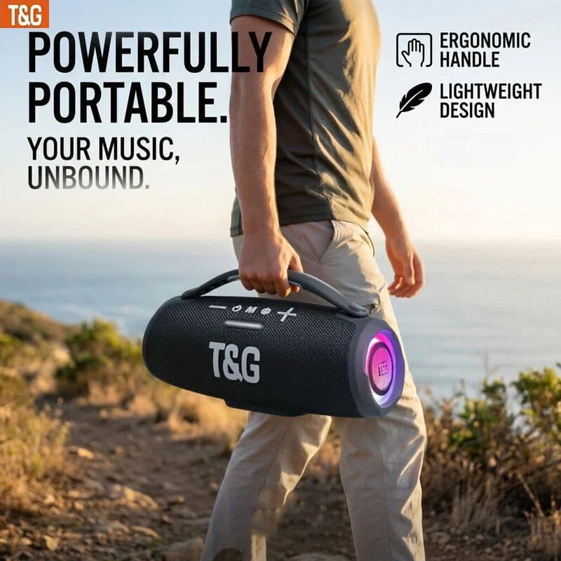 T&G TG 30W Bluetooth Speaker Portable Subwoofer Surround Sound IPX5 Water Resistant LED Display 3000mAh Battery Type-C Charging TF Card USB AUX Play Outdoor Camping Home Speaker