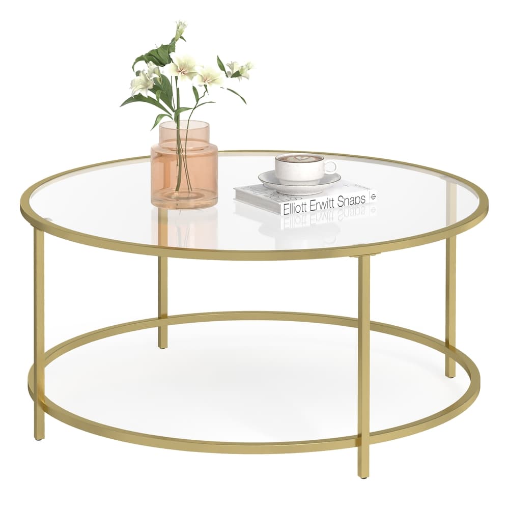 VASAGLE Runder Couchtisch mit Glasoberfläche B34LGT21G