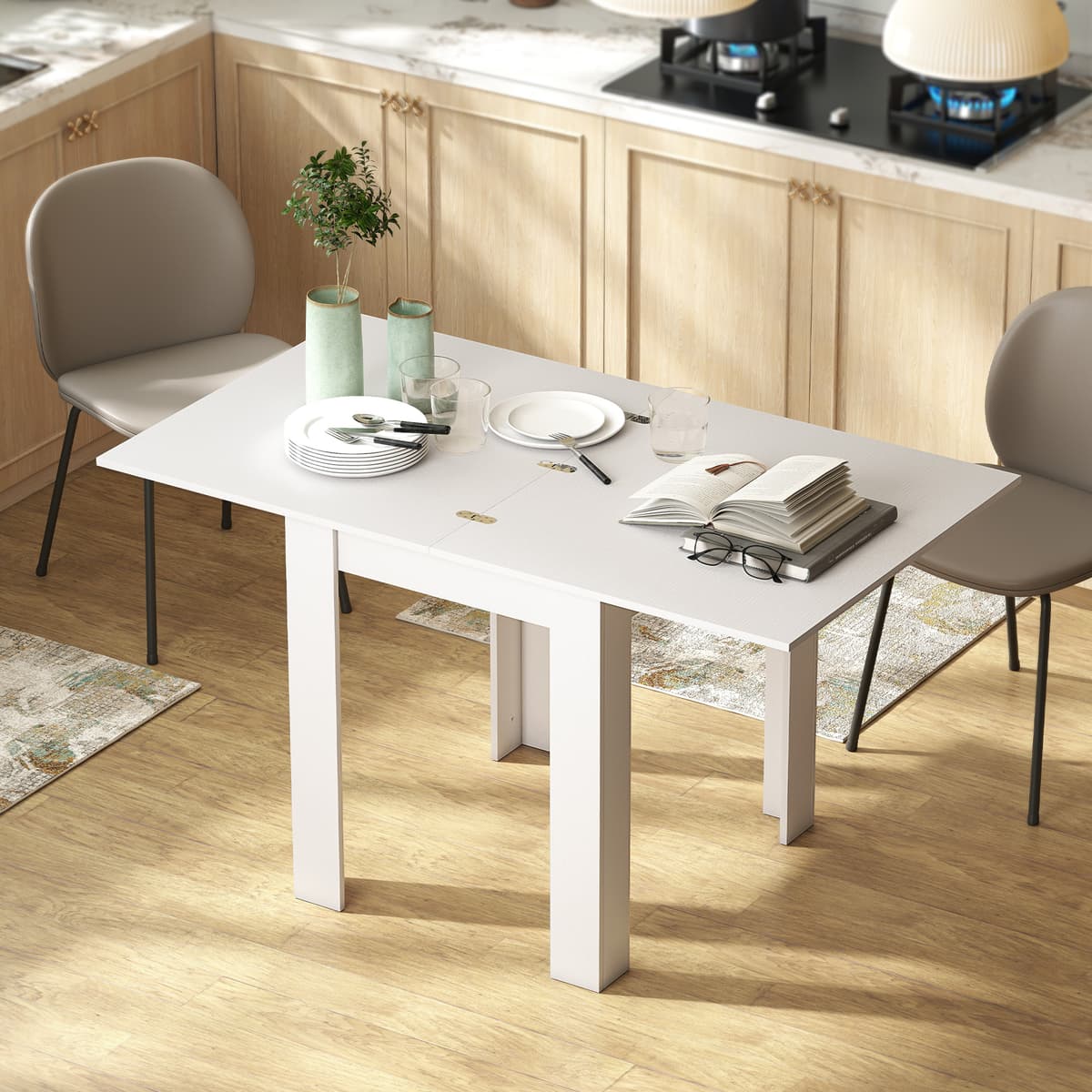Homcom Tavolo da Pranzo Allungabile per 4-6 Persone in Legno e Acciaio, 140x80x77.5 cm, Bianco Effetto Legno   Aosom Italy