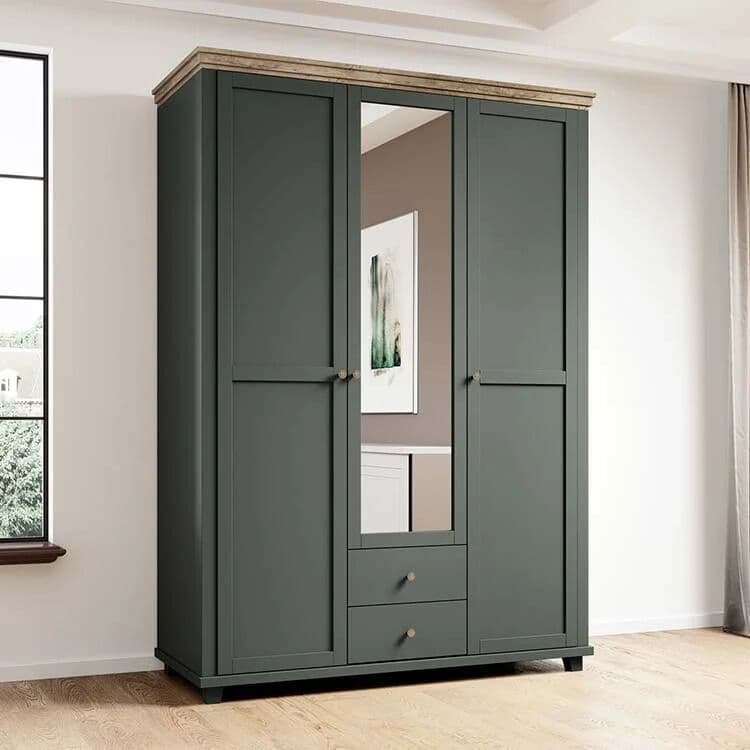 garneroarredamenti Armadio 154x216h cm 3 ante 2 cassetti con specchio verde quercia Texel